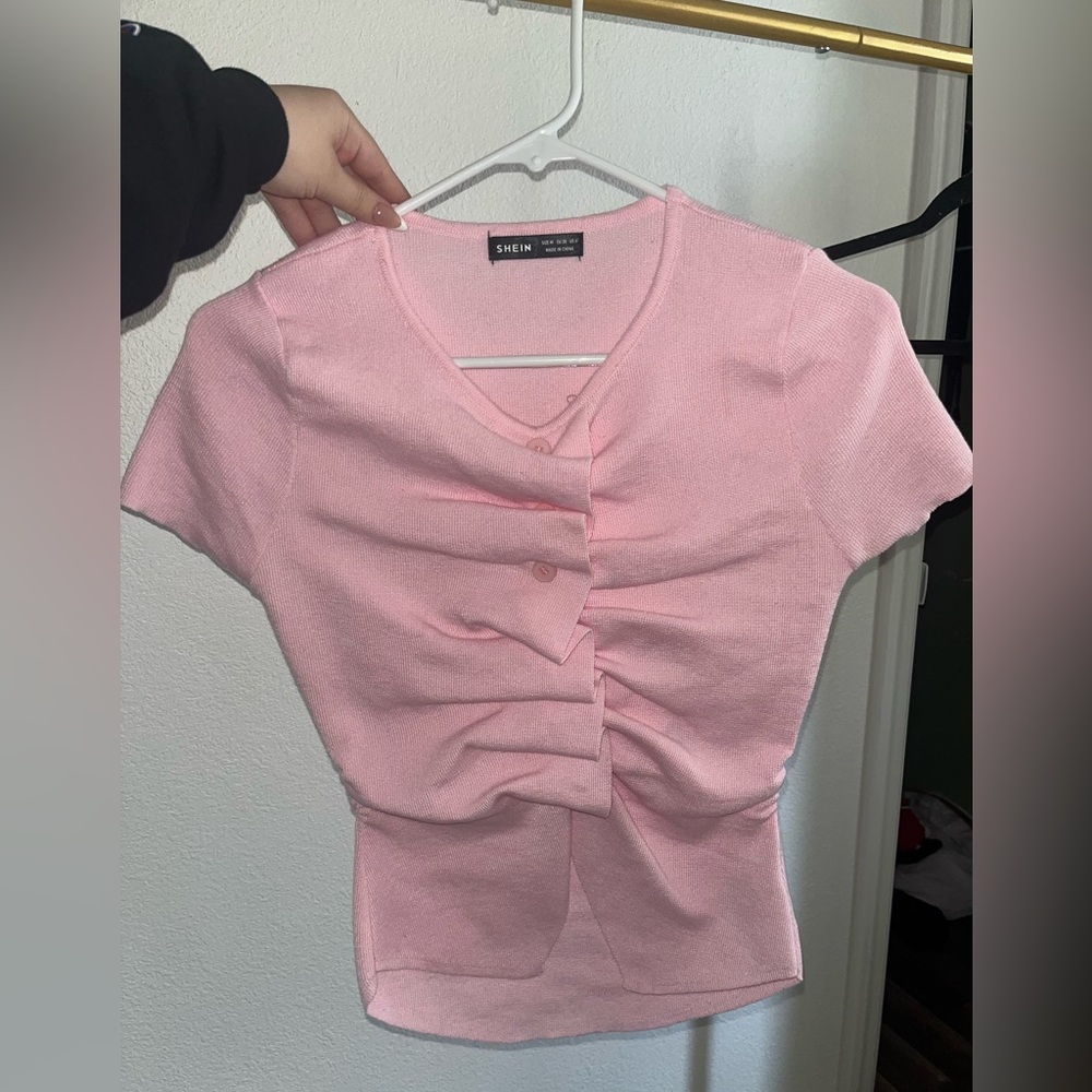 SHEIN Pink Ruched Fitted Blouse